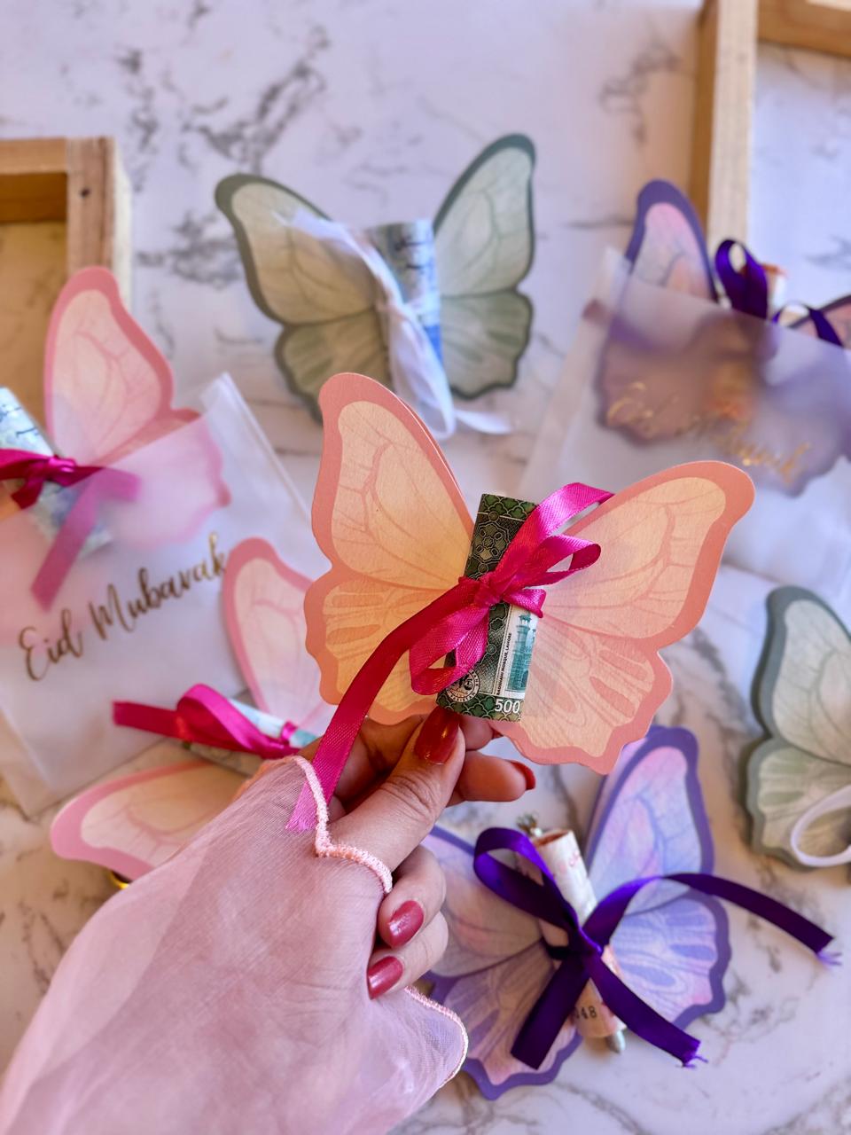 Butterfly Eidi Holders with Gold|Silver Foil Envelopes [Pack of 10]